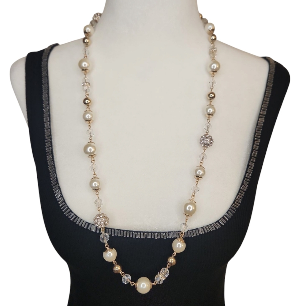 NWT ViVl Women's Vintage  Baroque Goldtone Genuine Crystal Pearl Necklace